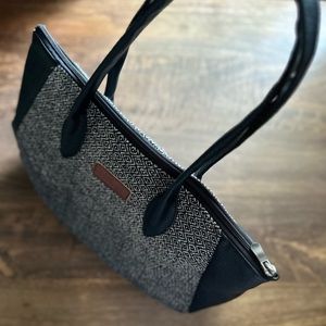 Bolivia Womens Chevron Leather Tote Bag Zip Closure Textured Heather Gray Black